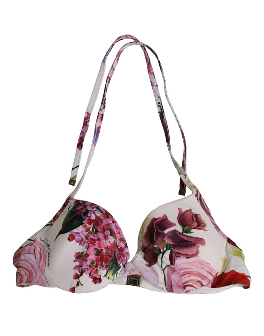 Dolce & Gabbana Women's Stretch Nylon Swimwear Top - White Floral Signature Print