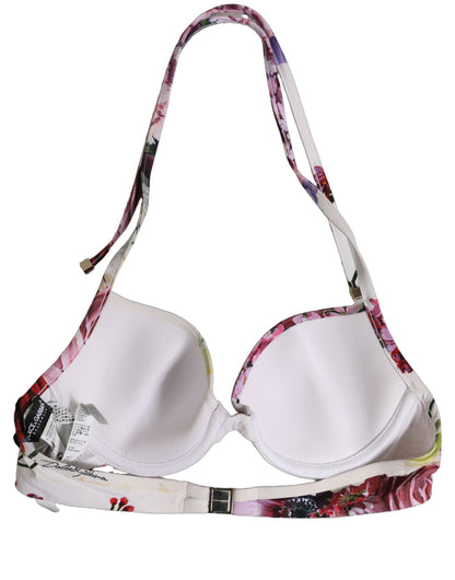Dolce & Gabbana Women's Stretch Nylon Swimwear Top - White Floral Signature Print