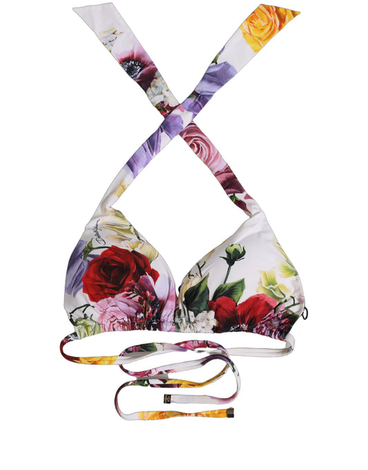 Dolce & Gabbana Women's Stretch Nylon Swimwear Top - White Floral Signature Print