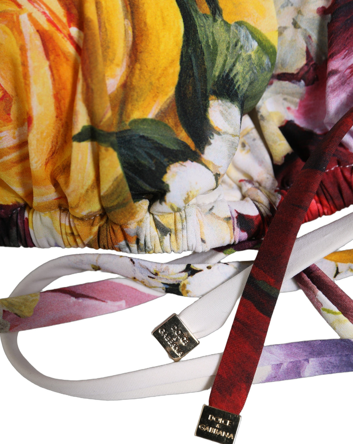 Dolce & Gabbana Women's Stretch Nylon Swimwear Top - Pink White Floral Signature Print