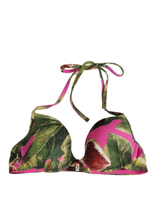 Dolce & Gabbana Women's Stretch Nylon Swimwear Top - Fuchsia Pink Signature Print