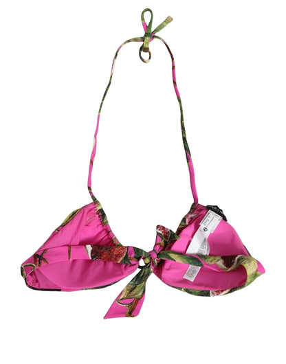 Dolce & Gabbana Women's Stretch Nylon Swimwear Top - Fuchsia Pink Signature Print