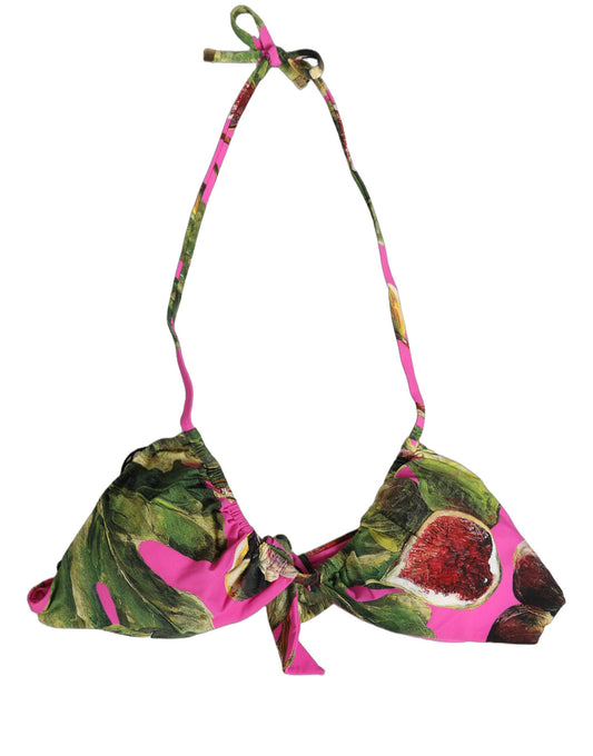 Dolce & Gabbana Women's Stretch Nylon Swimwear Top - Fuchsia Pink Signature Print