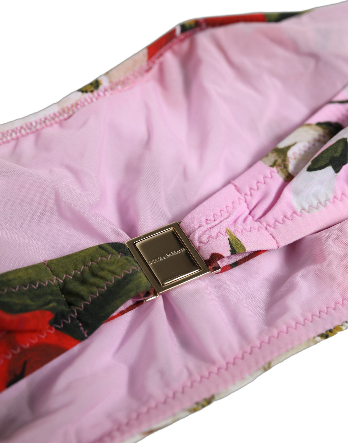 Dolce & Gabbana Women's Stretch Nylon Swimwear Top - Pink Floral Signature Print