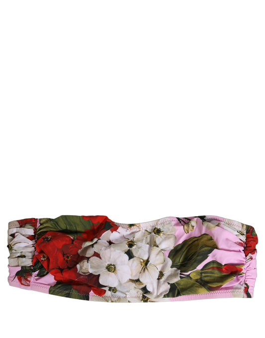 Dolce & Gabbana Women's Stretch Nylon Swimwear Top - Pink Floral Signature Print