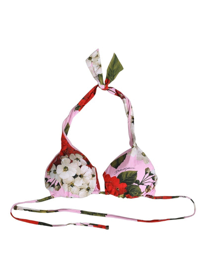 Dolce & Gabbana Women's Stretch Nylon Swimwear Top - Pink Floral Signature Print