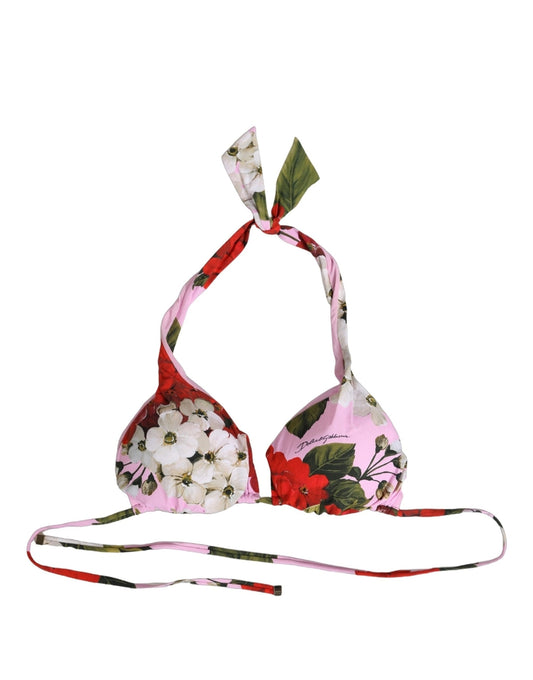 Dolce & Gabbana Women's Stretch Nylon Swimwear Top - Pink Floral Signature Print