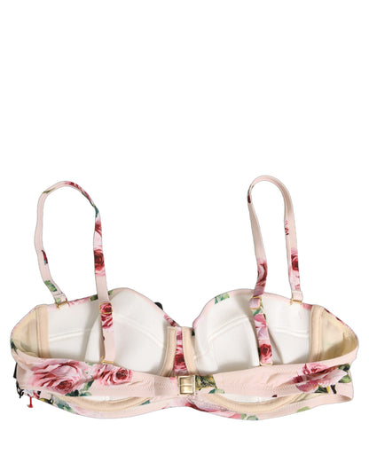 Dolce & Gabbana Women's Stretch Nylon Swimwear Top - Pink Rose Floral Signature Print