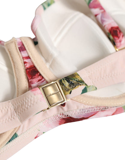 Dolce & Gabbana Women's Stretch Nylon Swimwear Top - Pink Rose Floral Signature Print