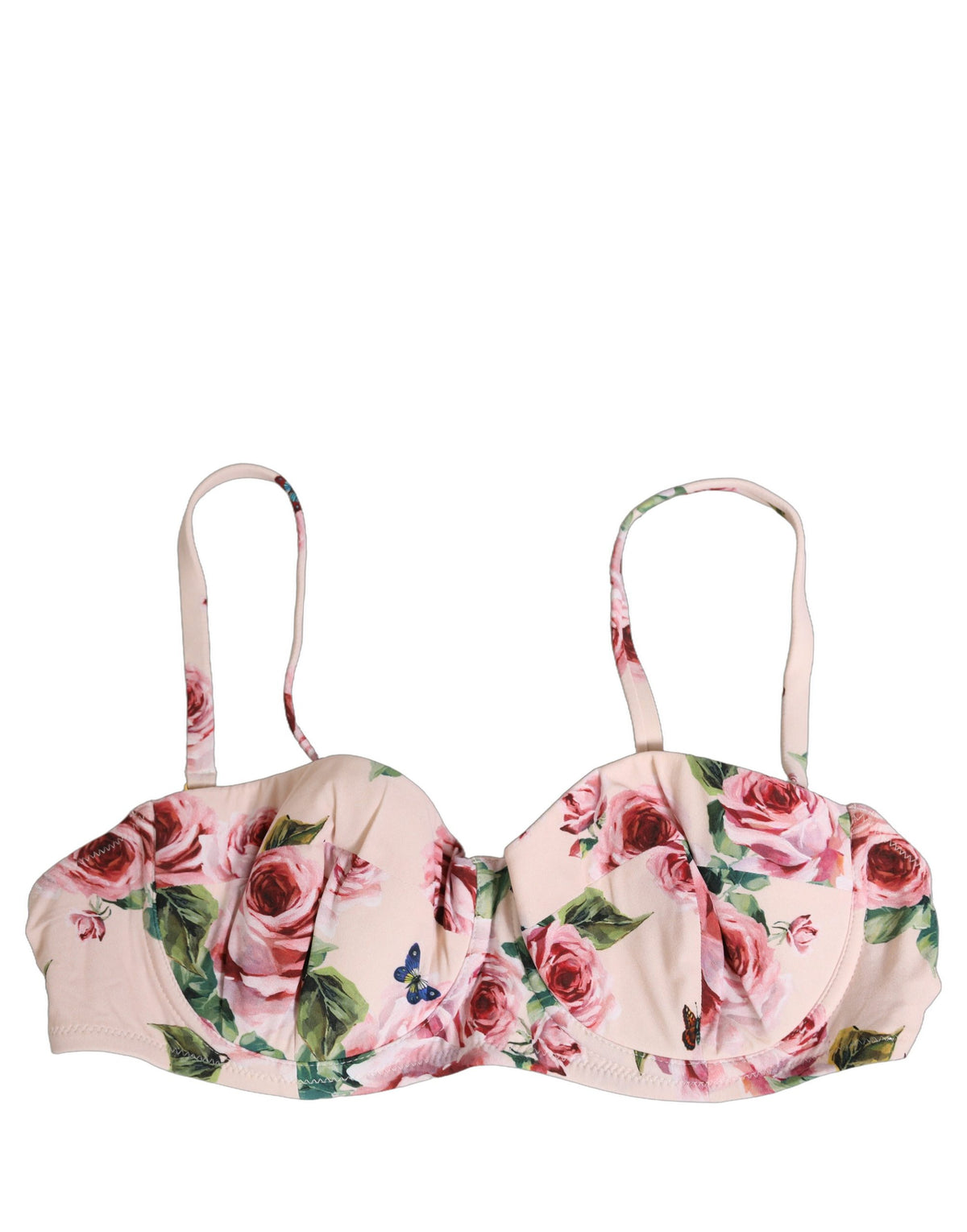 Dolce & Gabbana Women's Stretch Nylon Swimwear Top - Pink Rose Floral Signature Print
