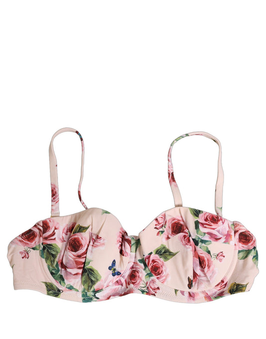 Dolce & Gabbana Women's Stretch Nylon Swimwear Top - Pink Rose Floral Signature Print