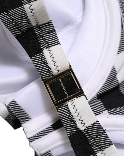 Dolce & Gabbana Women's Stretch Nylon Swimwear Top - Black White Patterned Gingham Signature