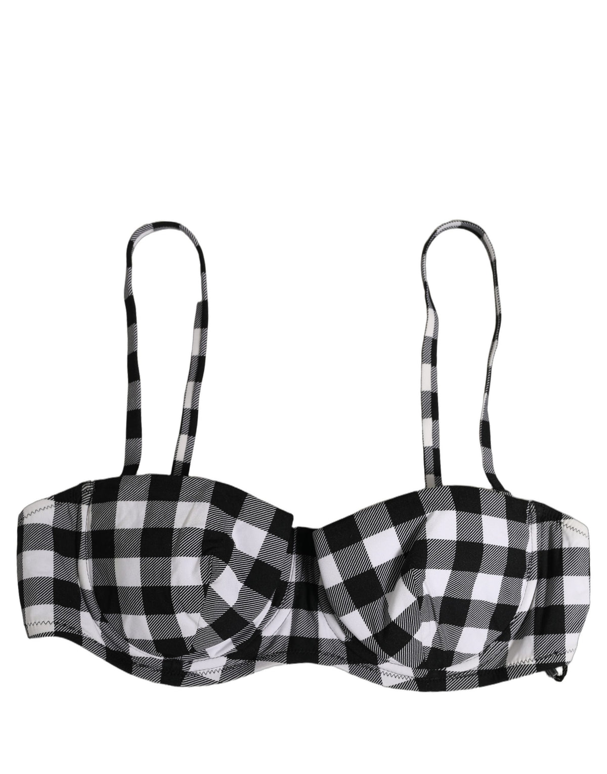 Dolce & Gabbana Women's Stretch Nylon Swimwear Top - Black White Patterned Gingham Signature