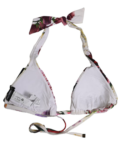 Dolce & Gabbana Women's Stretch Nylon Swimwear Top - Pink White Floral Signature Print