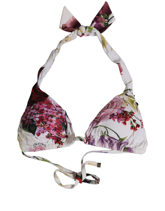 Dolce & Gabbana Women's Stretch Nylon Swimwear Top - Pink White Floral Signature Print