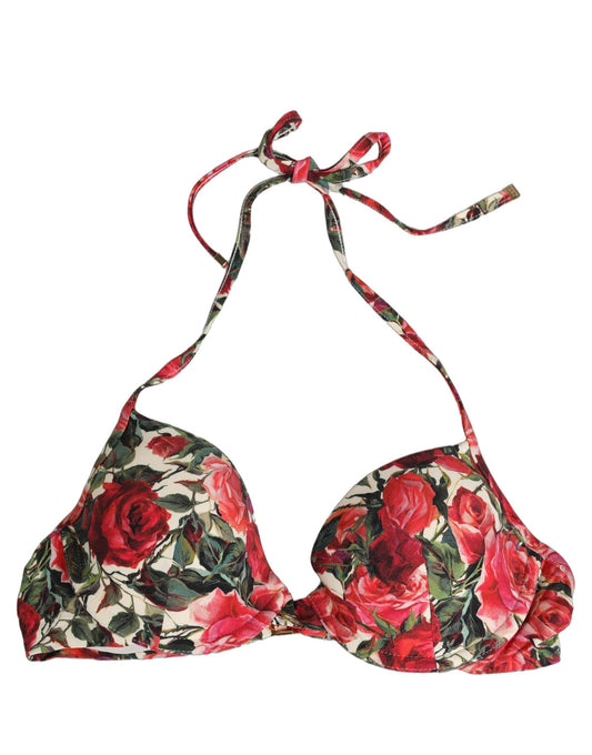 Dolce & Gabbana Women's Stretch Nylon Swimwear Top - Multicolor Rose White Floral Print
