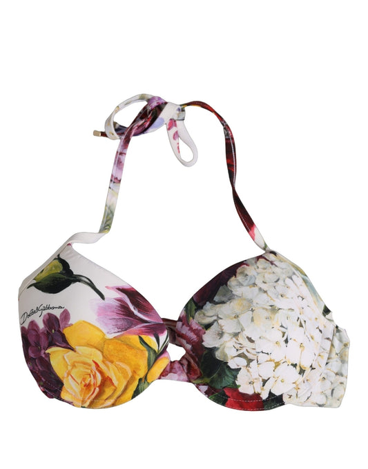 Dolce & Gabbana Women's Stretch Nylon Swimwear Top - White Floral Signature Print