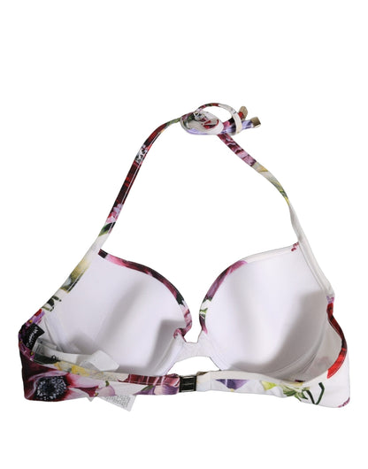 Dolce & Gabbana Women's Stretch Nylon Swimwear Top - White Floral Signature Print