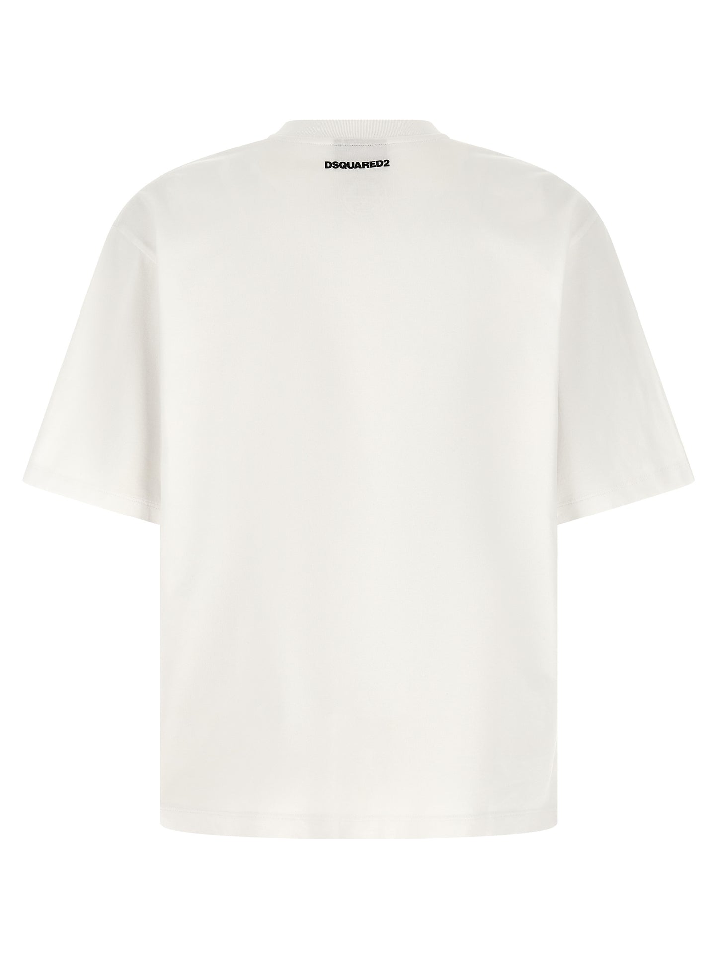T-Shirt by Dsquared² for men in cotton white & print showcases a chic silhouette, artfully detailed with a chic crew neckline and for a chic finish.