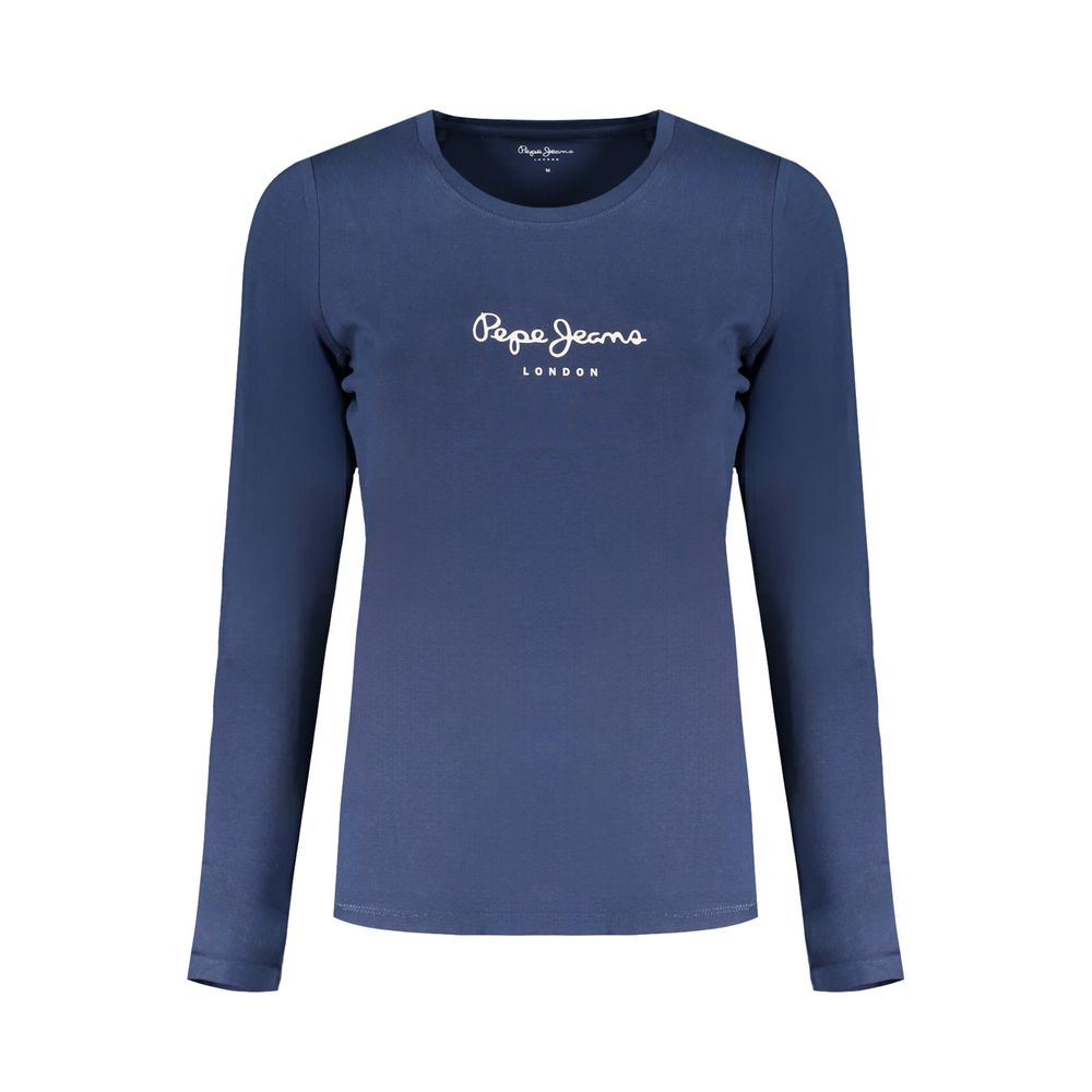 T-Shirt by Pepe Jeans for women in stretch cotton blue, signature & print features a plush silhouette, showcasing a sophisticated crew neckline and long-sleeve for a truly plush finish.