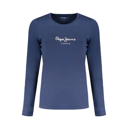 T-Shirt by Pepe Jeans for women in stretch cotton blue, signature & print features a plush silhouette, showcasing a sophisticated crew neckline and long-sleeve for a truly plush finish.