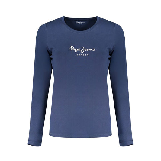 T-Shirt by Pepe Jeans for women in stretch cotton blue, signature & print features a plush silhouette, showcasing a sophisticated crew neckline and long-sleeve for a truly plush finish.