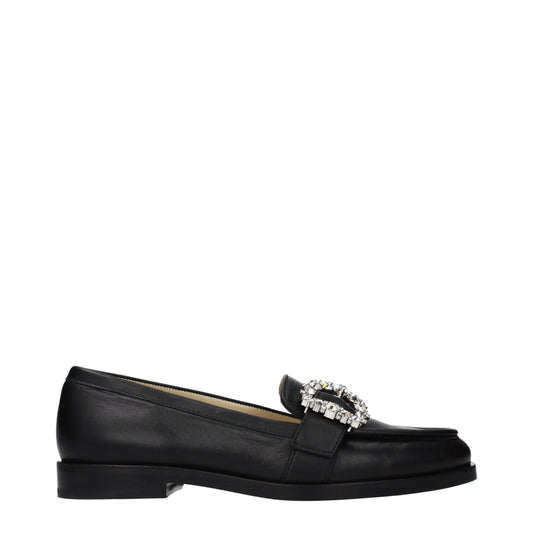 This Flat Loafer Slip-On Shoes by Jimmy Choo for women in leather black features an exquisite silhouette from the Women's Leather Flat Loafer Slip-On Shoes collection, defined by a sophisticated flat and elegant round toe style.