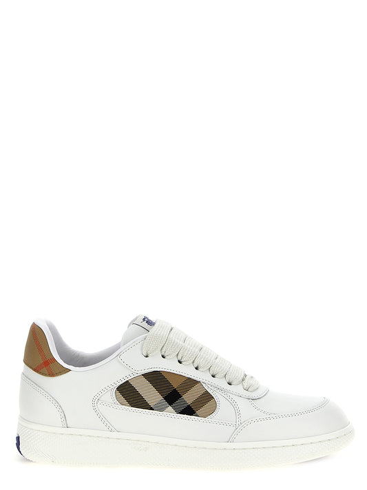 Sneakers by Burberry for women in polyamide polyurethane cotton twill beige & print presents a on trend silhouette from the Women's Low Top Polyamide Polyurethane Cotton Twill Sneakers collection, showcasing a on trend low-top style for an elevated aesthetic.
