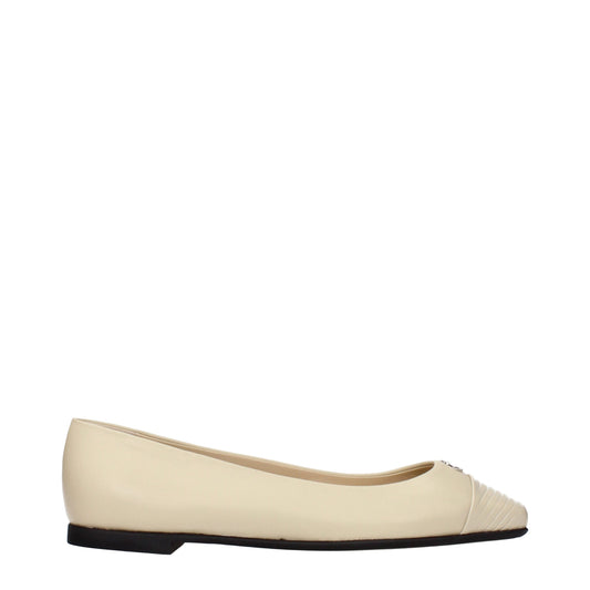 Ballet Flat Shoes by Jimmy Choo for women in leather beige showcases a dynamic silhouette, artfully capturing Women's Leather Ballet Flat Shoes through its distinctive and elegant .