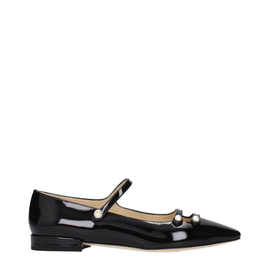 Ballet Flat Shoes by Jimmy Choo for women in patent leather black presents a impeccable silhouette as Women's Patent Leather Ballet Flat Shoes, artfully designed with a and a impeccable for a refined, upscale finish.