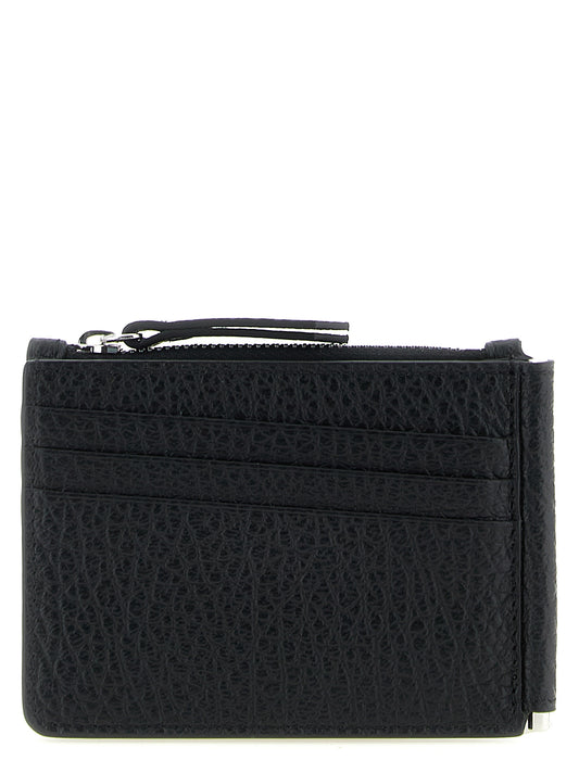 Cardholder Wallet by Maison Margiela for men in calfskin leather black, silver & signature showcases a distinguished silhouette, artfully capturing the essence of the distinguished Four Stitches Calfskin Leather Cardholder Wallet design with functional card-organization bifold coin-purse.