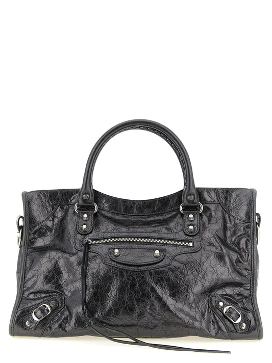 Balenciaga Le City Cotton Canvas & Lamb Leather Handbag - Silver