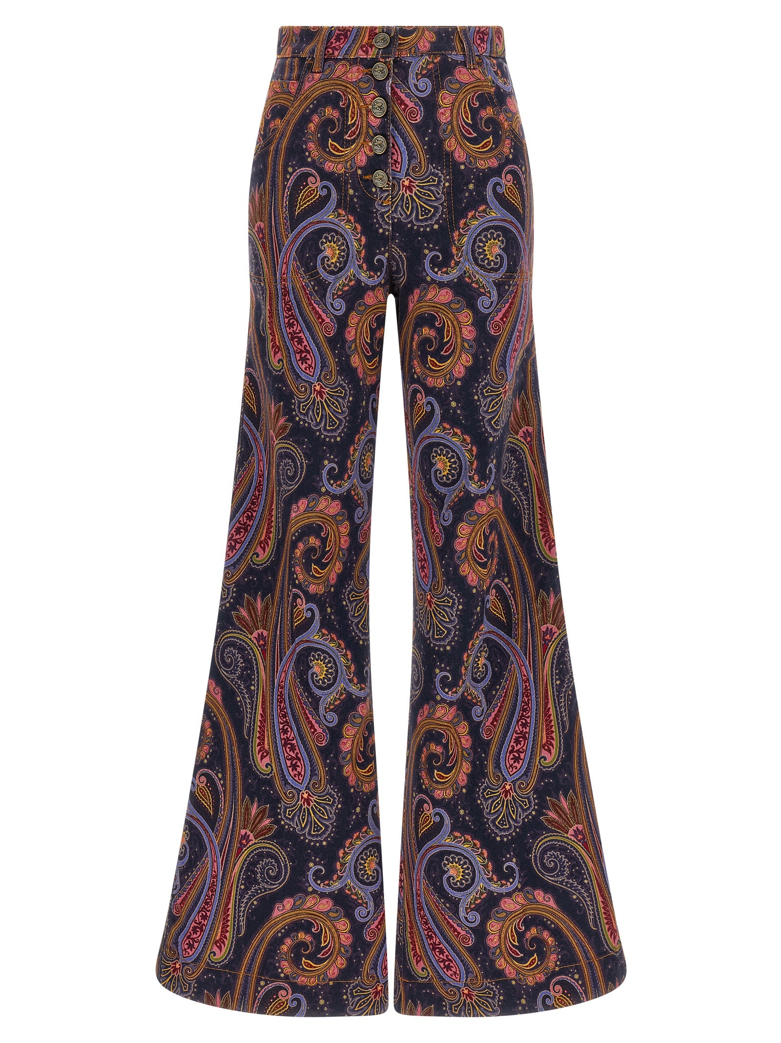 Jeans by Etro for women in stretch denim cotton multicolor, paisley & print presents a tailored silhouette, showcasing a tailored flared and long cut with a refined for a truly tailored aesthetic.