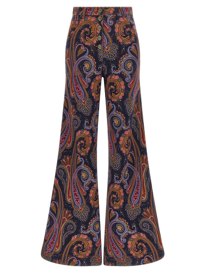 Jeans by Etro for women in stretch denim cotton multicolor, paisley & print presents a tailored silhouette, showcasing a tailored flared and long cut with a refined for a truly tailored aesthetic.