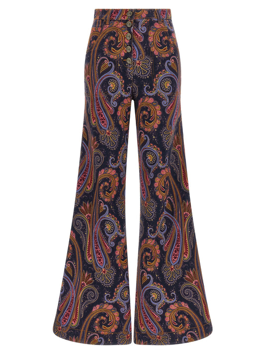 Jeans by Etro for women in stretch denim cotton multicolor, paisley & print presents a tailored silhouette, showcasing a tailored flared and long cut with a refined for a truly tailored aesthetic.