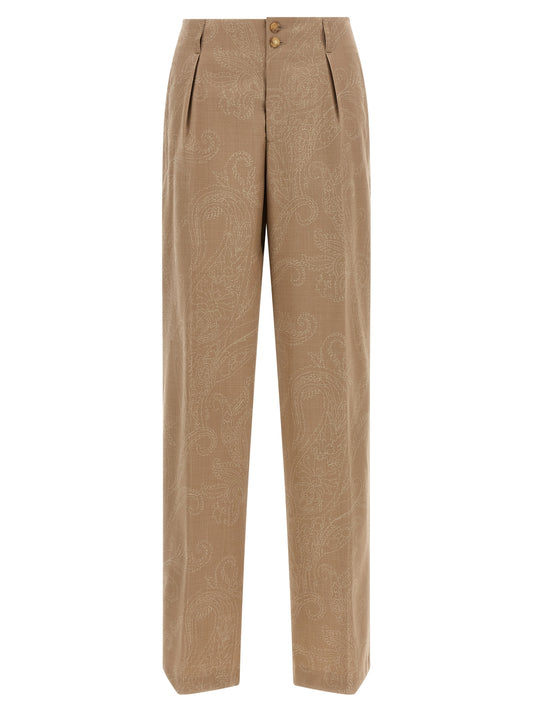 Trousers by Etro for women in wool beige, horn, patterned, paisley & jacquard features an on trend silhouette, showcasing a sophisticated straight-leg with a long and for an on trend finish.