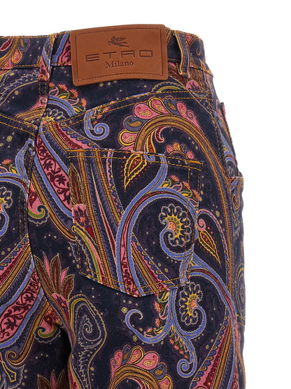 Jeans by Etro for women in stretch denim cotton multicolor, paisley & print features an refined tailoring silhouette, showcasing a premium flared with a and long cut for a refined tailoring look.