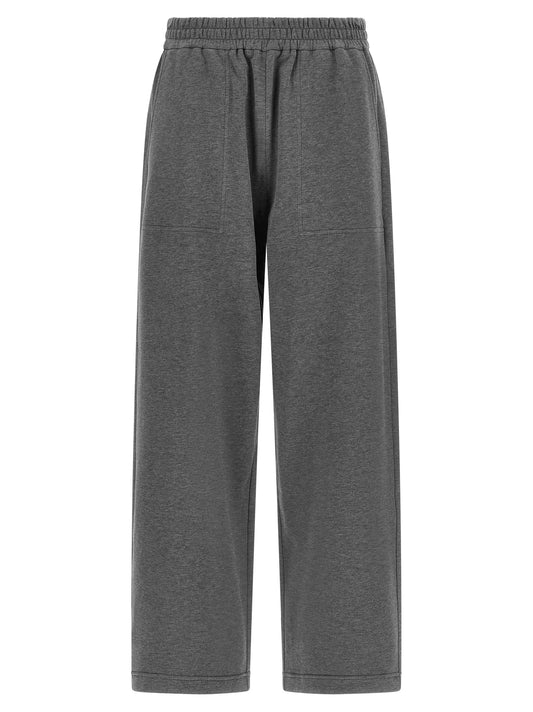 Joggers by Brunello Cucinelli for women in cotton dark-gray & natural presents a tailored silhouette, showcasing a tailored wide and long cut with a refined for a truly tailored aesthetic.