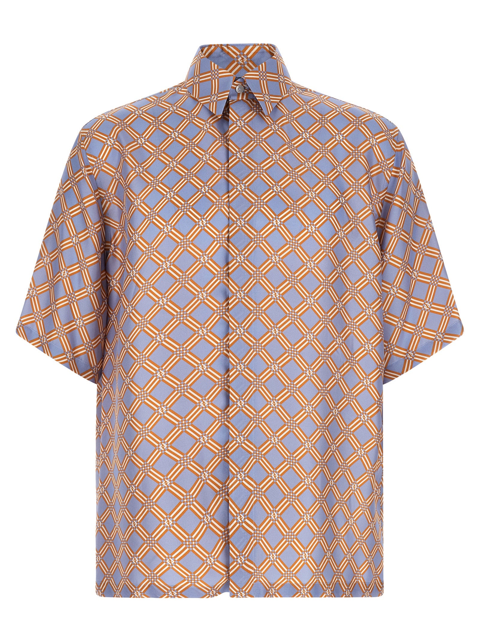 Shirt by Fendi for men in silk blue, multicolor, orange & patterned showcases a sleek silhouette, elegantly detailed with a sleek and for a sleek finish.