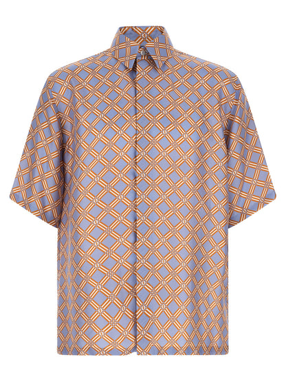 Shirt by Fendi for men in silk blue, multicolor, orange & patterned showcases a sleek silhouette, elegantly detailed with a sleek and for a sleek finish.