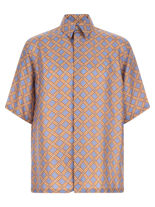 Shirt by Fendi for men in silk blue, multicolor, orange & patterned showcases a sleek silhouette, elegantly detailed with a sleek and for a sleek finish.
