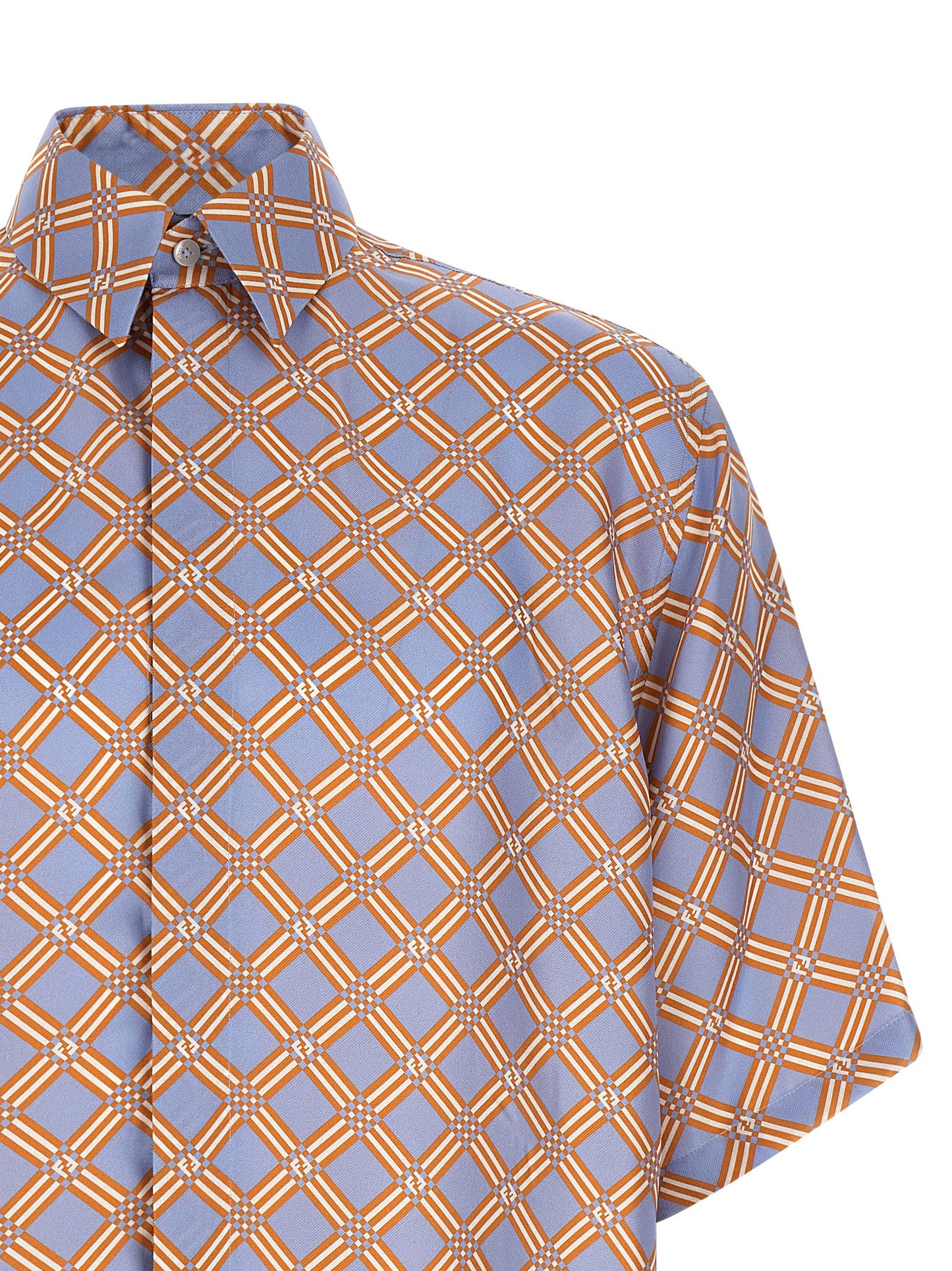 Shirt by Fendi for men in silk blue, multicolor, orange & patterned, featuring a nuanced and nuanced for a sophisticated finish.
