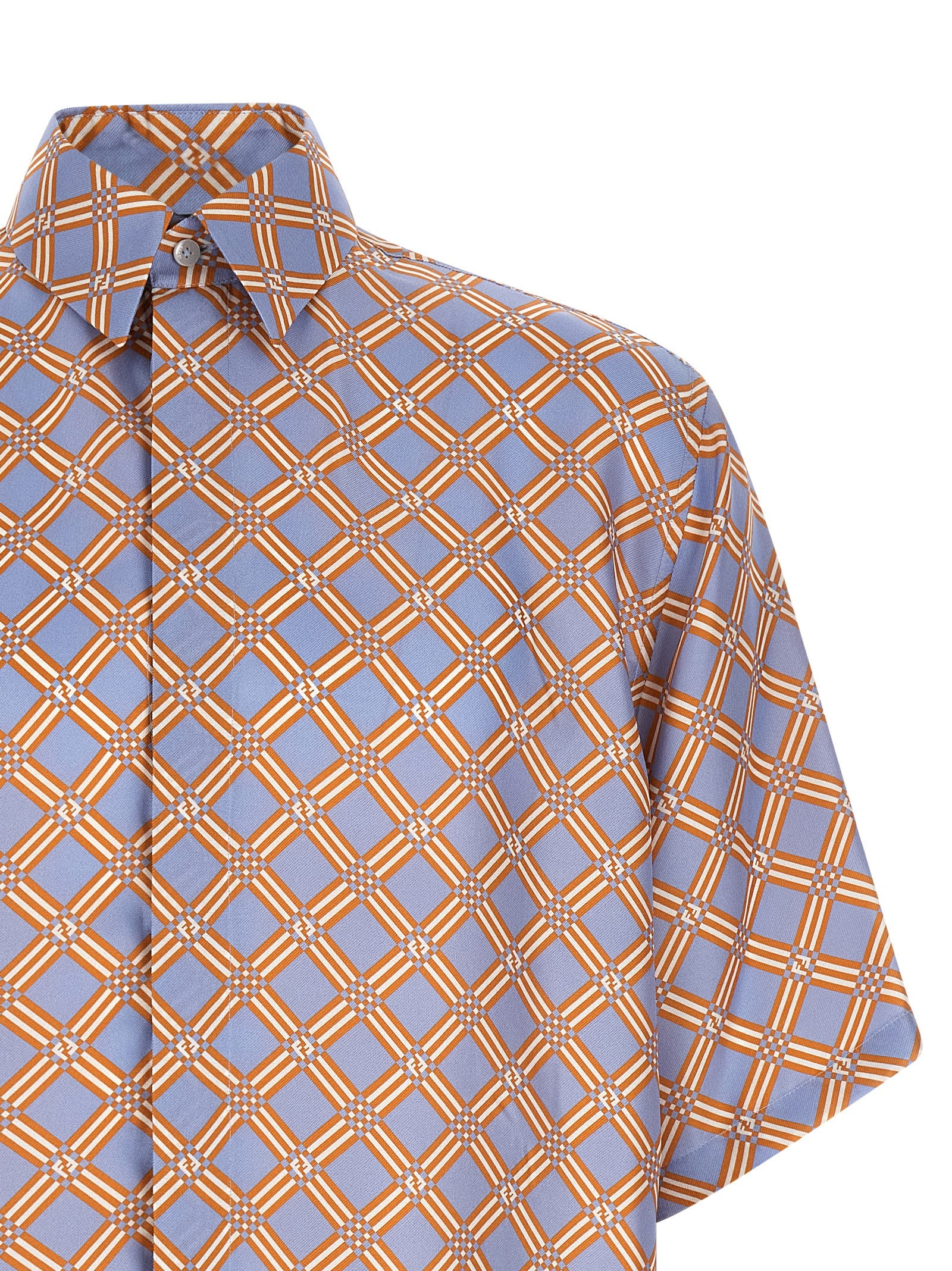 Shirt by Fendi for men in silk blue, multicolor, orange & patterned, featuring a nuanced and nuanced for a sophisticated finish.