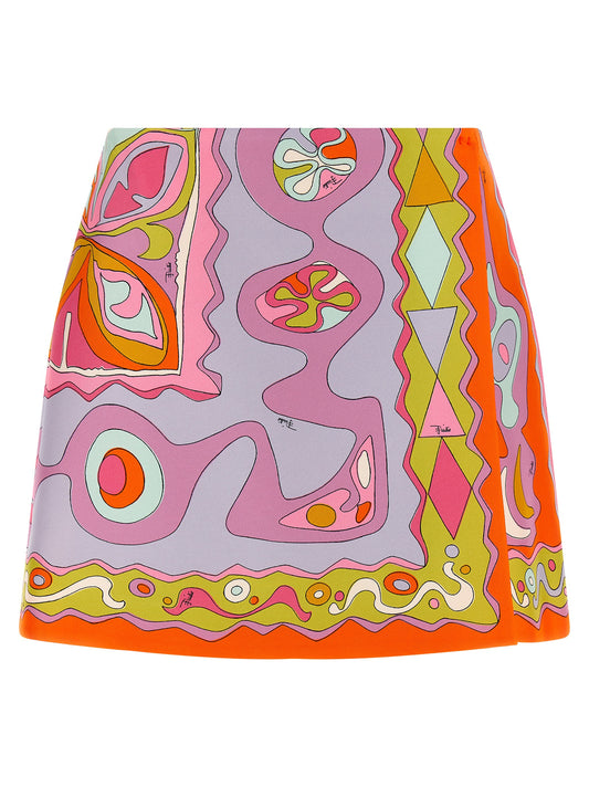 Emilio Pucci Women's Wrap A Line Silk Twill Skirt - Multicolor Signature Print