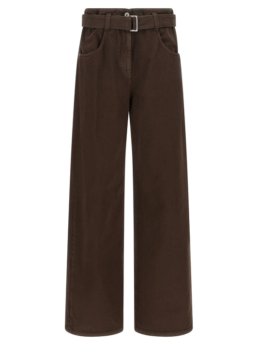 Jeans by Brunello Cucinelli for women in denim cotton brown features an sartorial wide and long with a high rise cut for a sartorial finish.