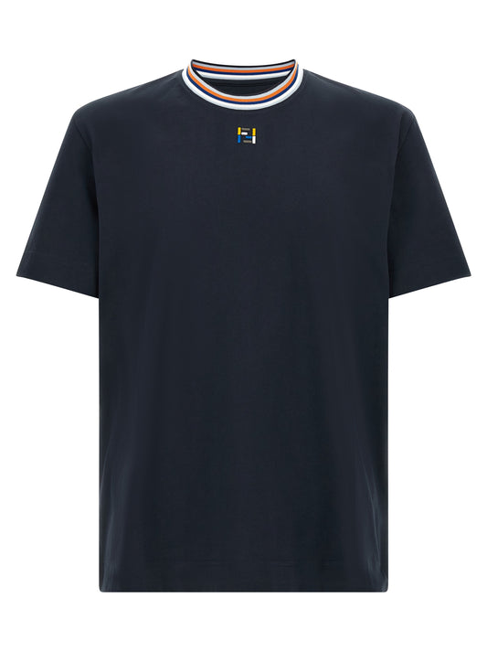 T-Shirt by Fendi for men in cotton dark-blue & striped showcases a dramatic silhouette, elegantly detailed with a dramatic and for a truly dramatic finish.