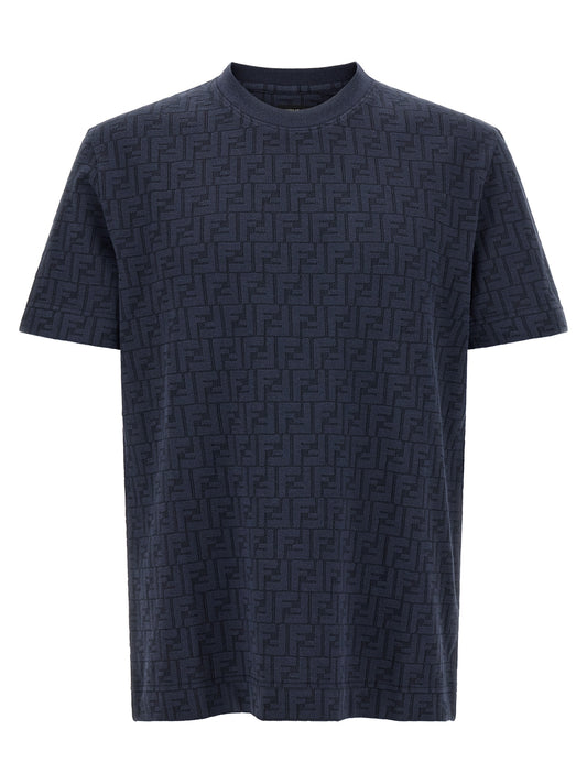 T-Shirt by Fendi for men in cotton dark-blue & patterned features an on trend silhouette, perfectly showcasing a on trend short-sleeve and crew neckline for an elevated aesthetic.