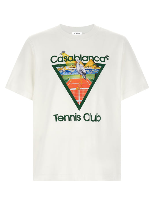 T-Shirt by Casablanca for men in organic cotton white & print showcases a chic silhouette, artfully detailed with a chic crew neckline and for a chic finish.
