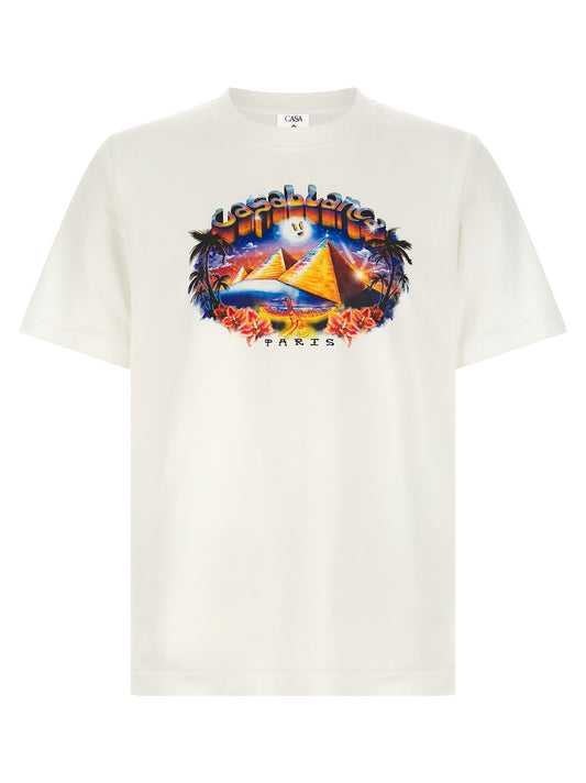 T-Shirt by Casablanca for men in organic cotton & canvas white & print showcases a dramatic silhouette, elegantly detailed with a dramatic crew neckline and short-sleeve for a truly dramatic finish.