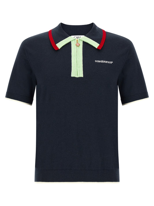 Polo Shirt by Casablanca for men in merino wool gold, green, navy, red, white & signature features a eye catching silhouette, showcasing a refined and for a eye catching finish.